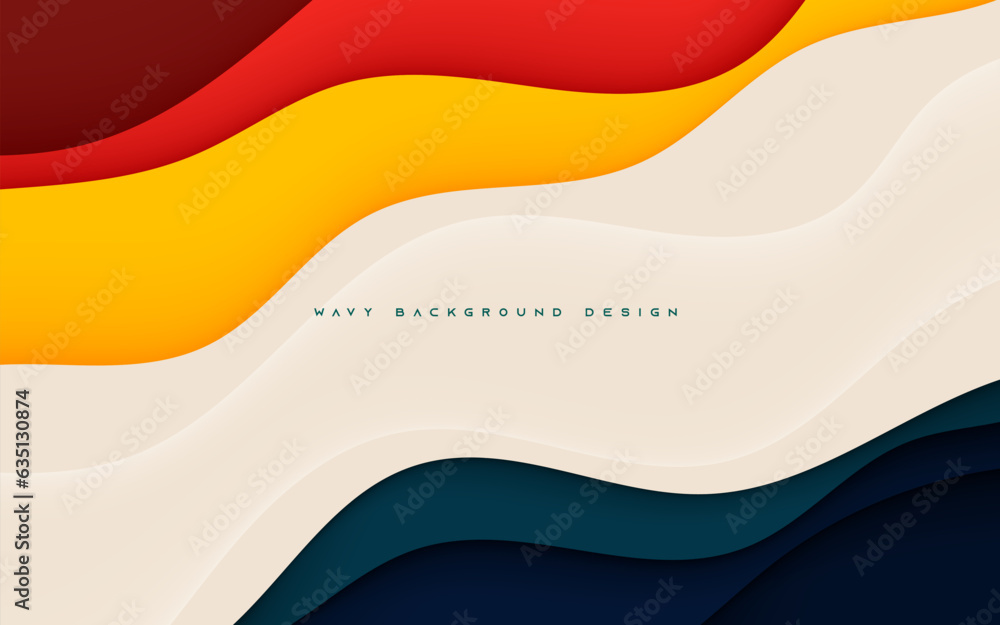 Poster Abstract papercut wavy background with Orange color element