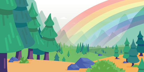 Background Forest Rainbow Mountain Woods Landscape