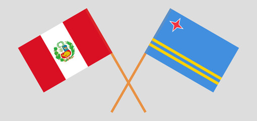 Crossed flags of Peru and Aruba. Official colors. Correct proportion