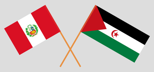 Crossed flags of Peru and Western Sahara. Official colors. Correct proportion