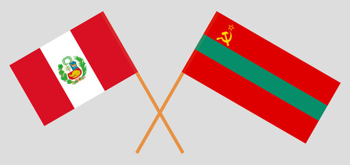 Crossed flags of Peru and Transnistria. Official colors. Correct proportion