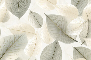 Create a pattern with leaves line art, using delicate neutral colors to form intricate and elegant leaf motifs