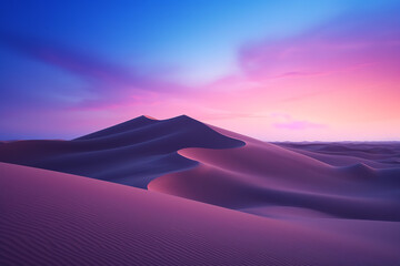 Fototapeta na wymiar desert dunes during blue hour, very soft shades of blue, pink and purple