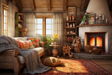 Fototapeta na wymiar a cozy farmhouse style room with a homey interior background.