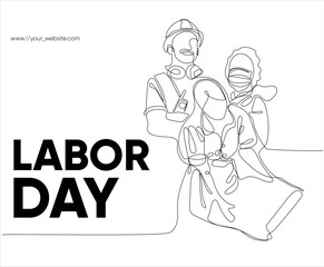 Happy Labour Day simple vector web banner. Set of tools. Lettering Labour Day. Black and white background, banner, poster. Vector illustration