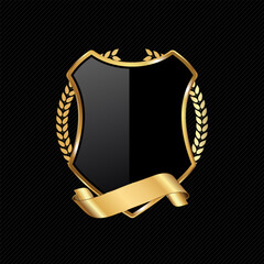 Black and gold shield retro design vector illustration isolated on black background