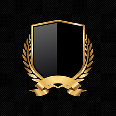 Black and gold shield retro design vector illustration isolated on black background