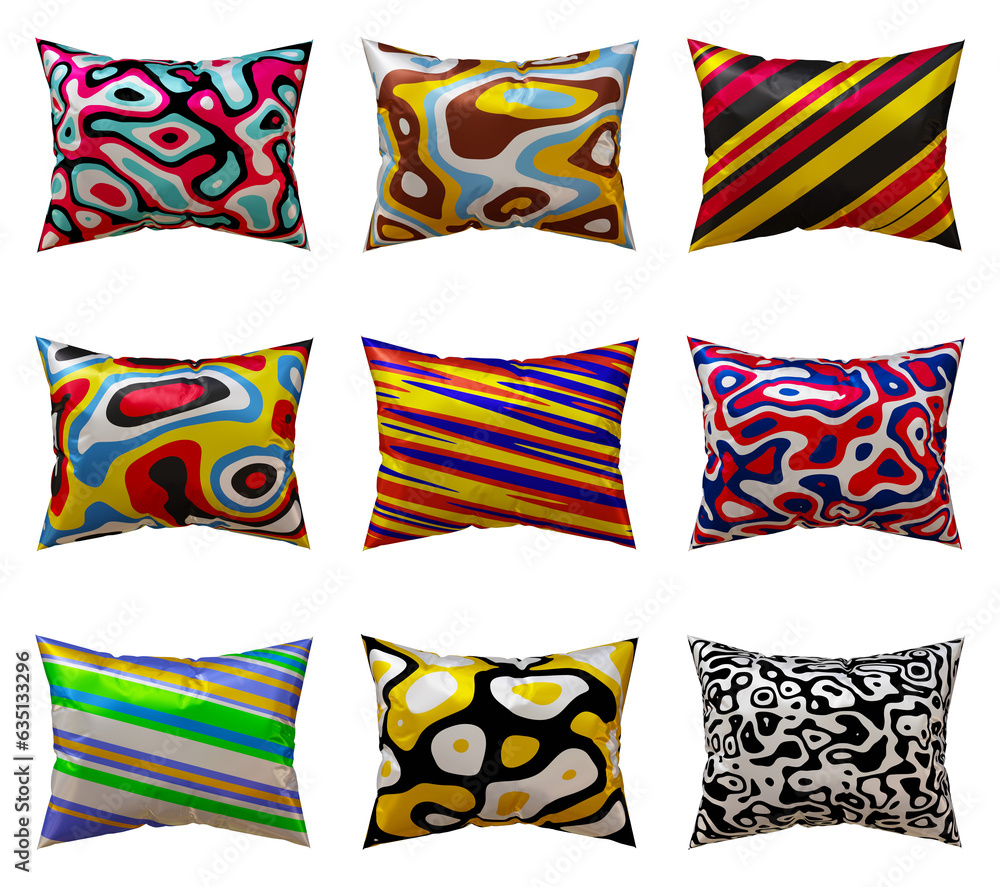 Poster set of pillows design in 3d rendering isolated on transparent background for interior, furniture and
