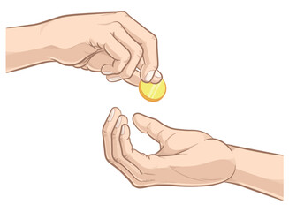 Hands Giving Receiving Charity Donation Coin