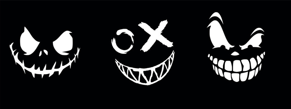 Three terrifying smiles of thieves on a black background