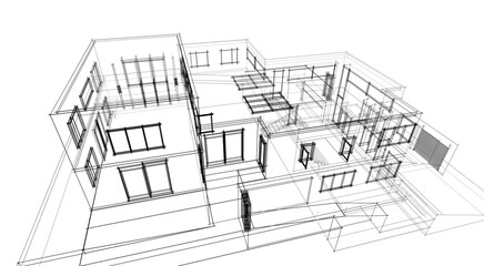 Sketch of a building 3d rendering