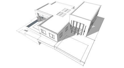Sketch of a building 3d rendering