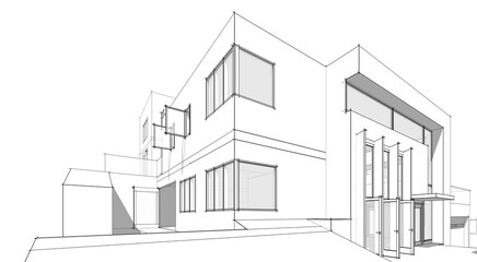 Sketch of a building 3d rendering