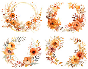 Watercolor flower frame set, watercolor
