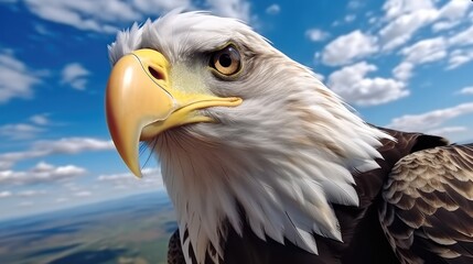 Obraz premium Close up of Eagle with sky background.