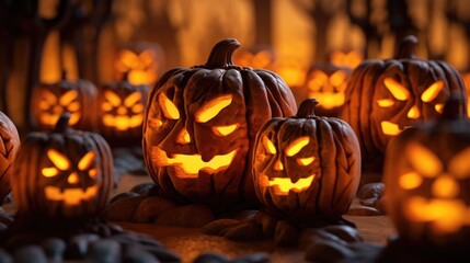 Fototapeta premium Halloween carved pumpkin lanterns