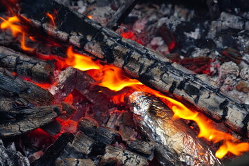 fire burning in a fireplace
