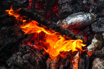fire burning in a fireplace