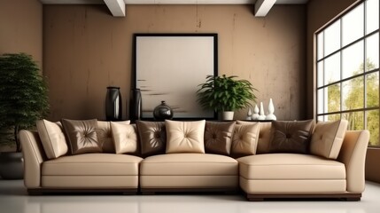 Cozy sofa in modern living room.