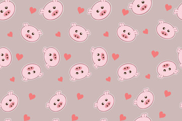 vector illustration of pig background with love seamless