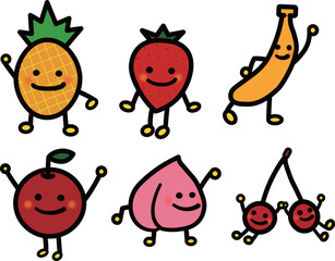 かわいいフルーツのキャラクターセット（主線あり）