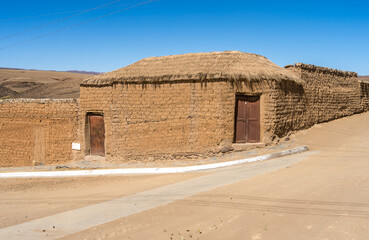 OLD HOUSES OF A VILLAGE IN NORTH ARGENTINE. SANTA CATALINA, JUJUY. ARGENTINA. MUD HOUSES.
