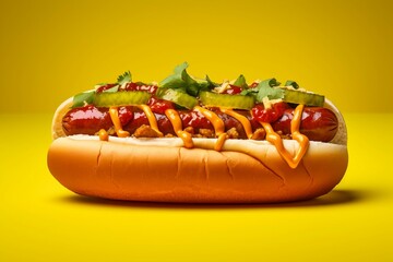 Vibrant Background Featuring an Isolated Hot Dog Capsule, Generative Ai