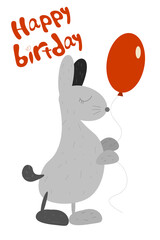 Cute gray rabbit with a balloon