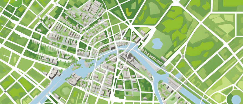 Colored city map with streets and park Illustrations