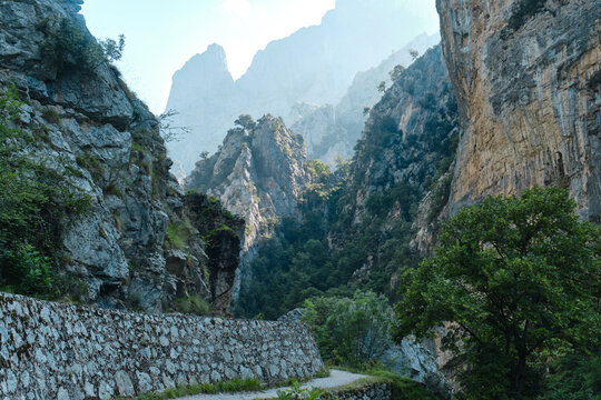 Cares Route, Asturias, Spain. Spectacular hiking route between mountains in the picos de europa national park.
