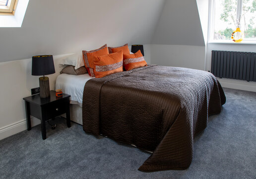 Modern bedroom, cosy room in loft space