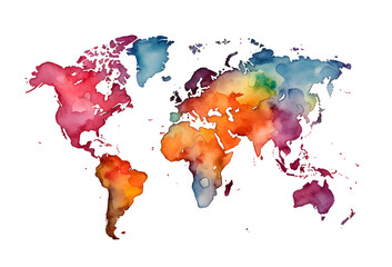 Abstract Watercolor Grunge World Map with Colorful Continents