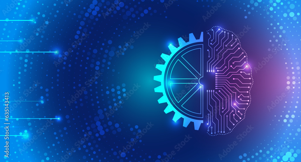 Aufkleber The abstract face of artificial intelligence. Digital brain, vector software digital code. Network interpretation. Head silhouette with particles on a dark blue background, data analysis, data science