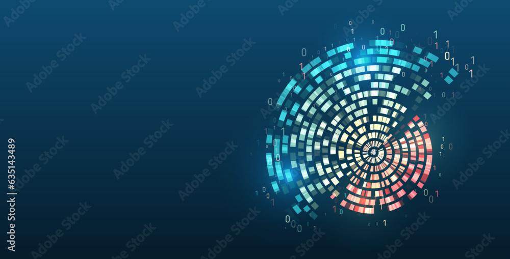 Leinwandbilder Vector technology background. Big data visualization. Abstract stream information with circles array and binary code. Information analytics concept. Filtering machine algorithms. Sorting data.