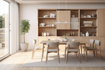 Fototapeta premium Photo of the living room. The dining table is near the window