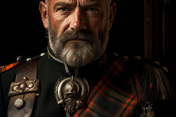 A close-up portrait of a man wearing a kilt, representing the rich heritage and traditions of Scottish culture 