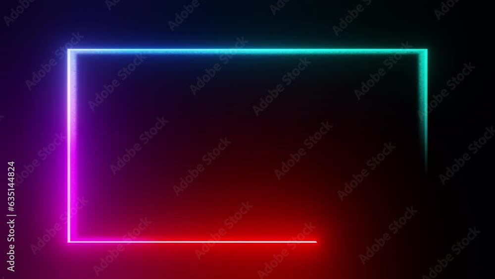 Poster square rectangle picture frame with colorful motion graphic on black background. abstract glowing ne