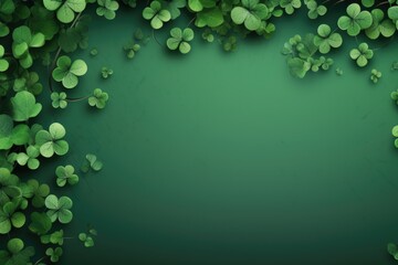 Shamrocks on a green background celebrate St. Patrick's Day. space for text - Powered by Adobe