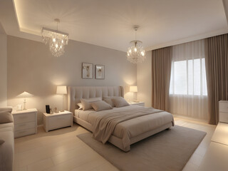 Interior of a bedroom in a modern style. 3d render