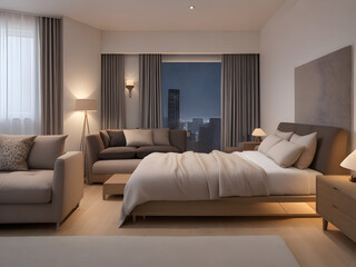 Luxury bedroom interior in modern style. 3D render.