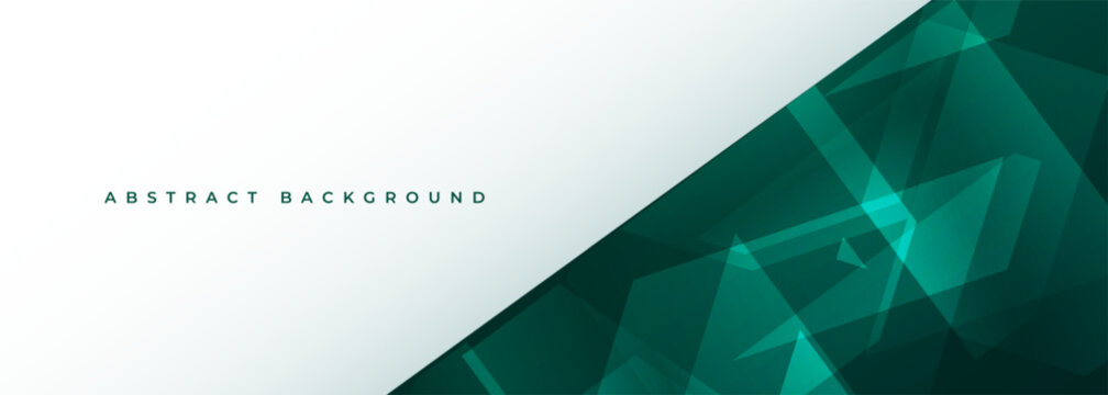 White and green wide abstract background with geometric shapes. Green and white modern abstract banner or email signature backdrop. Vector illustration