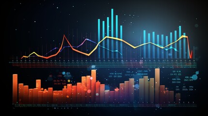 Big data analytics report. Infographic with stock market chart. AI generative.