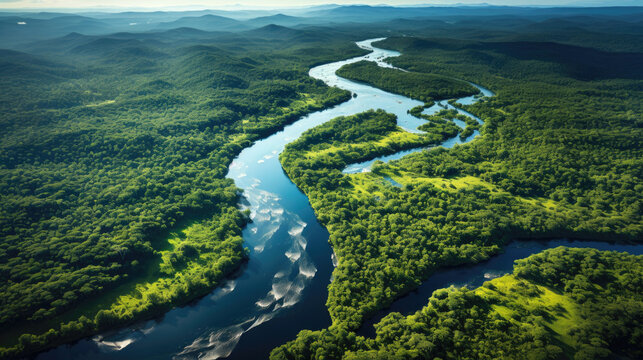 The rivers of reflection, aerial photography. Generative AI