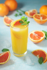 Red oranges juice with mint and ice