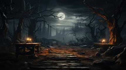 Halloween background Hyper realistic horror spooky with jack o lantern decoration moon light