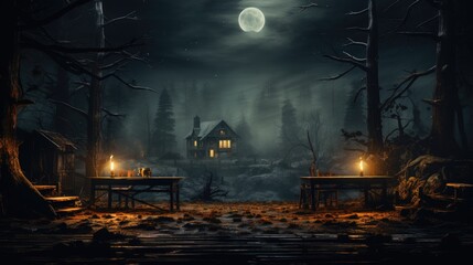 Halloween background Hyper realistic horror spooky with jack o lantern decoration moon light