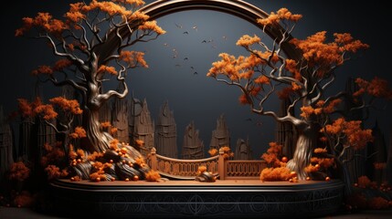 Halloween background 3d black and orange podium product display