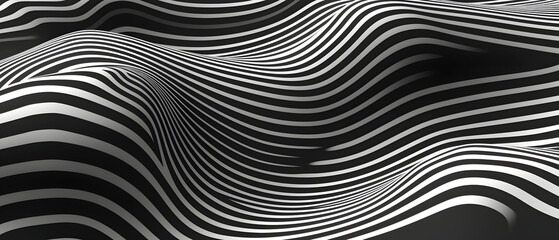 Monochrome Optical Illusion. Black and White Wavy Stripes Design with Optical Art for Cover