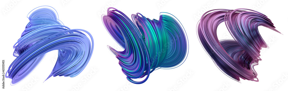 Poster set of abstract twisted shapes, 3d render