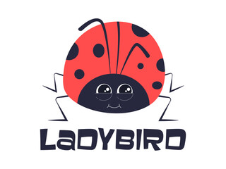 Funny ladybug on an isolated white background. All children's drawing of a ladybug. Vector illustration in cartoon style.